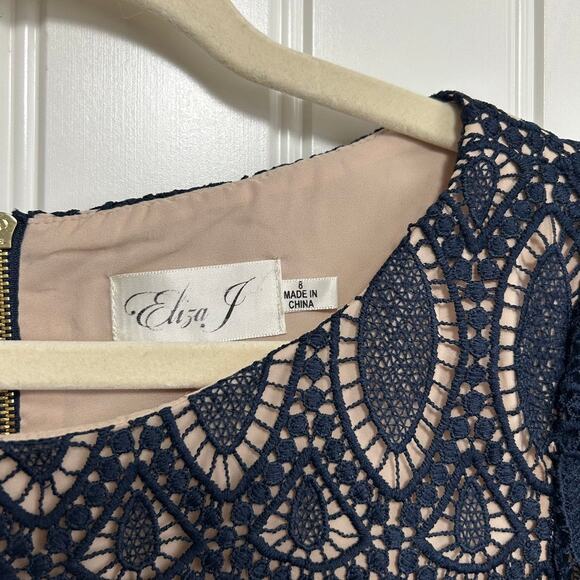Eliza J Nude Illusion Lace Overlay Sheath Dress Wedding Guest Cocktail Size 8 - Picture 7 of 16